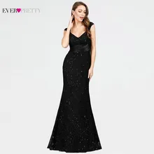 Кружевные вечерние платья с блестками черного цвета Ever Pretty EP07919BK с v-образным вырезом, без рукавов, сексуальные элегантные вечерние платья с бисером