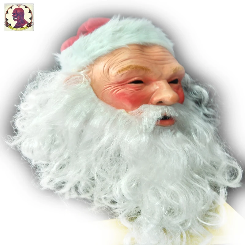 FATHER CHRISTMAS Santa Claus Full Head Latex Mask With Beard, hat& hair for Christmas Costume