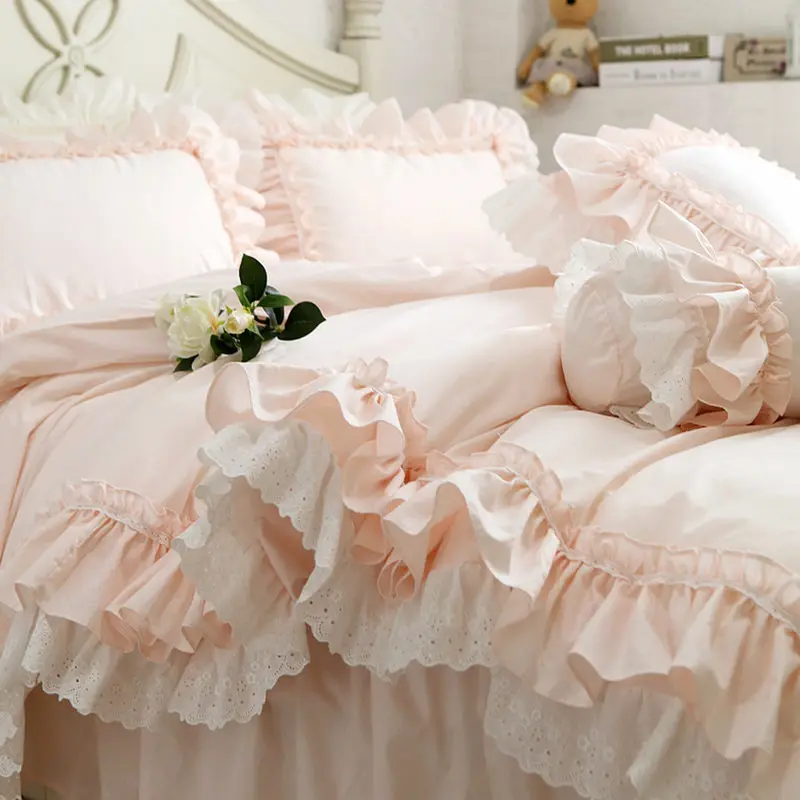 

SUCSES Embroidery Luxury Layers Bedding Set Sweet Princess Big Ruffle Duvet Cover Wedding Decorative Bedding Bed Sheet Cover Set