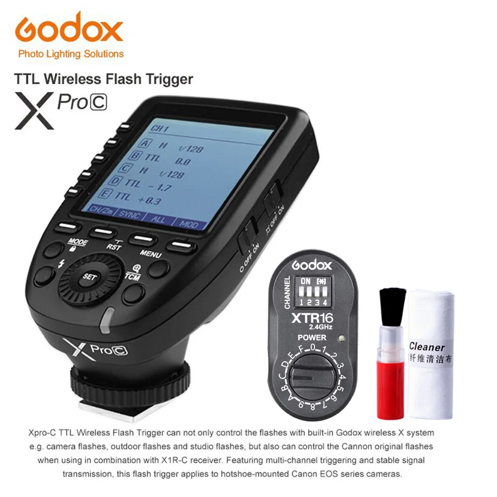 Godox XPro-C передатчик XTR-16 монолитный приемник Камера Flash Trigger передатчик 2,4G Беспроводная X система ЖК-экран для Canon