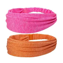 2 шт. мягкая эластичная повязка на голову для йоги, эластичная спортивная повязка на голову, повязки на голову для женщин и мужчин(оранжевый, желтый и розовый, красный