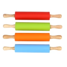 Антипригарное помадка торт тесто Скалка валик силиконовые печенья печенье тиснение Кондитерские инструменты с деревянной ручкой