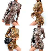 Hirigin Brand Sexy Dress Vestidos 2019 New Style Womens Animal Snake Skin Print Bodycon Tunic Dress Stretch High Neck Mini Dress Hirigin Brand Sexy Dress Vestidos 2019 New Style Womens Animal Snake Skin Print Bodycon Tunic Dress Stretch High Neck Mini Dress