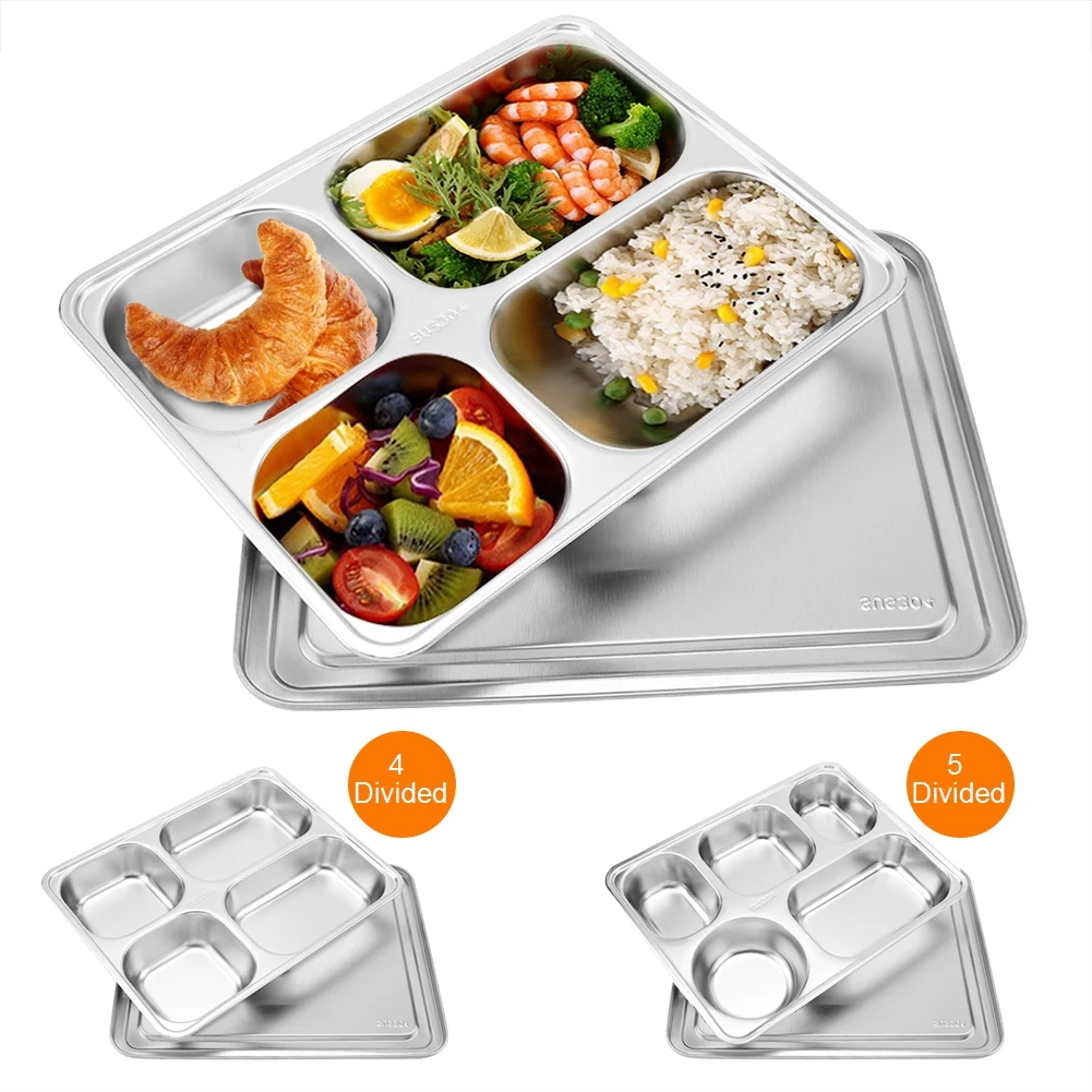 Us 1633 25 Off45 Divided Stainless Steel Serving Tray Lunch Food Container With Cover Portion Control Balance Healthy Foods Serving Tray Safe In