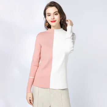 

Woman Spring and Autumn New stylish Knitting CONTRAST COLOR sweater o-neck long sleeve rendering pullover women 1817