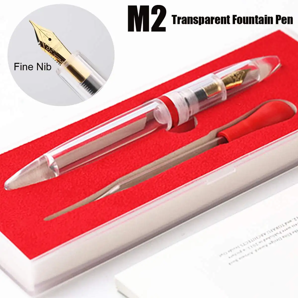 

M2 Nib 0.38mm Dropper Iridium Point Extra Fine Transparent Fountain Ink Pens Large Capacity Offices Students Gift Box Ins Style
