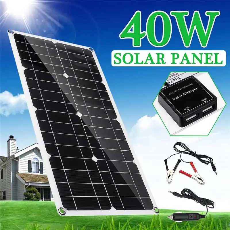 

New 40w Solar Panel Portable Double USB Panels Solar Cells Cell Module interface18V for Car Yacht Led Light Boat Outdoor Charger