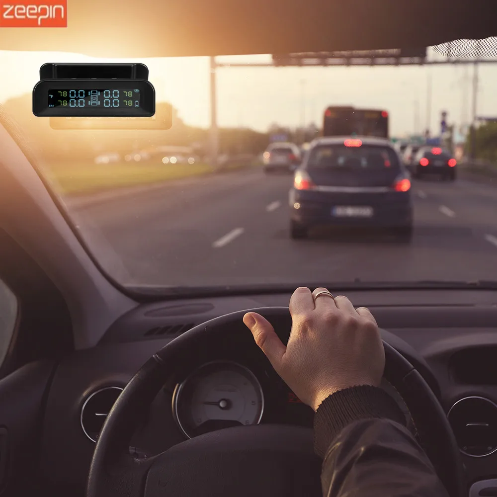 

ZEEPIN C260 Tire Pressure Monitoring System Solar TPMS Universal Real-time Tester LCD Screen Waterproof with 4 External Sensors