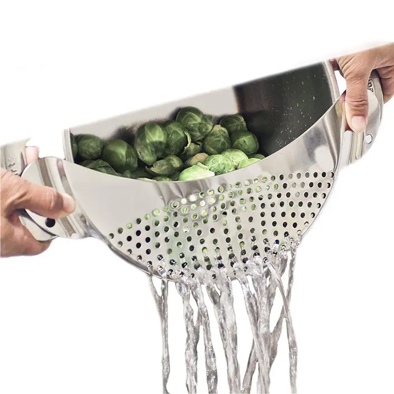 

Pan Pot Strainer Stainless Steel Pasta Spaghetti Practical Draining Tool Pot Strainer Pan Drainer for Home Kitchen Easy Draining