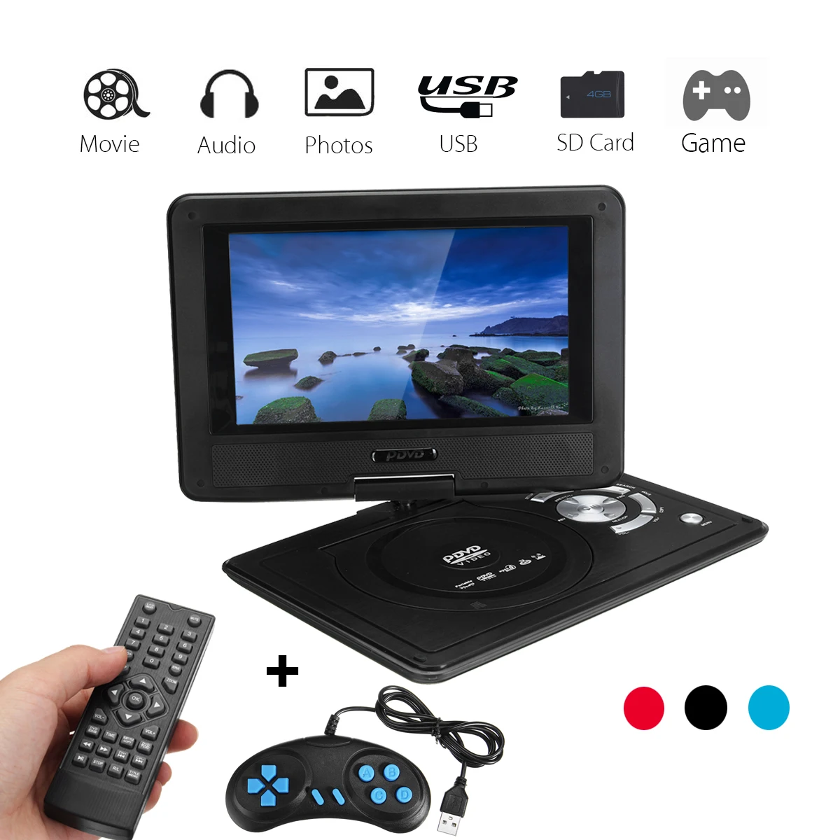 

9.8 Inch Portable Rechargeable Car DVD Player Game Video Control 270 Degree Screen With Game FM Radio TV AV Monitor Card Reader