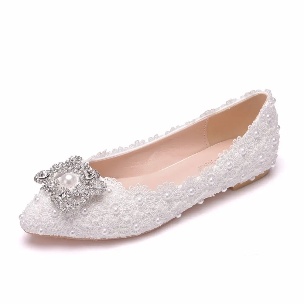 

Flat heels, white square buckle drills, single shoes, white lace bride's shoes, annual convention, car show and dance