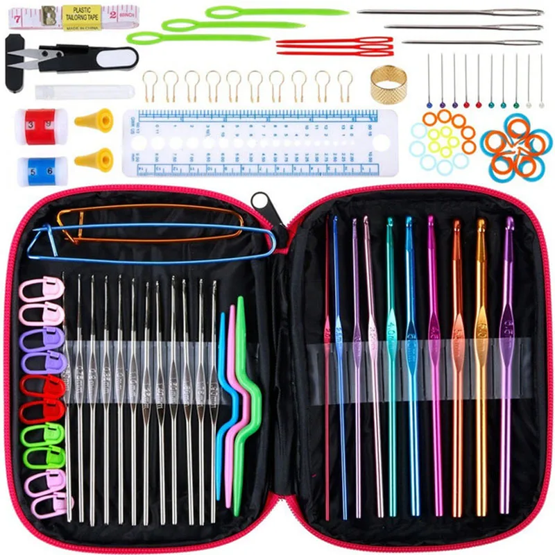 

Sewing kniting kit Soft Grip Crochet DIY hand Sewing Tool Crochet Hook Set Clothes Sweater Aluminum Yarn Knitting Needle 100 Pc