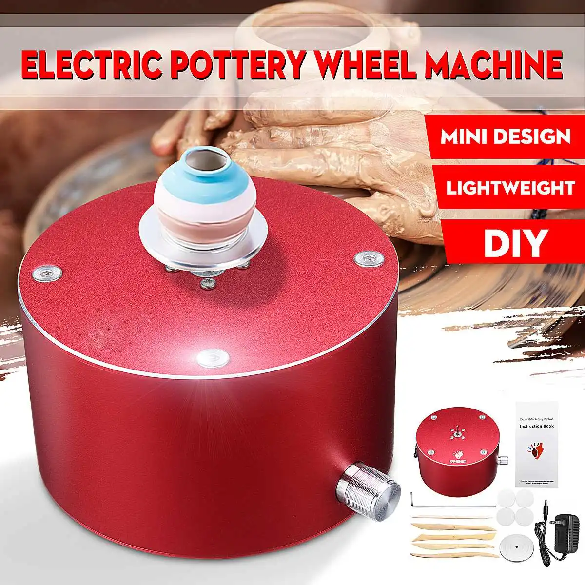 

12V Turning Electric Pottery Wheel DIY Ceramic Machine Turntable Fingertip Mini Pottery Wheel Clay Pottery Making Tool Kit