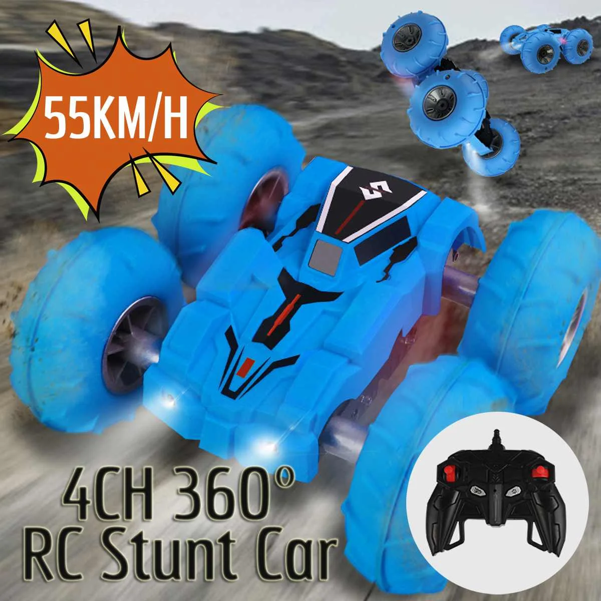 

4 Channel 2.4G Double Sided Stunt Inflatable Wheel Remote Control Bouncing Car 360 Rotation Shiny Headlights w/Front Spotlight