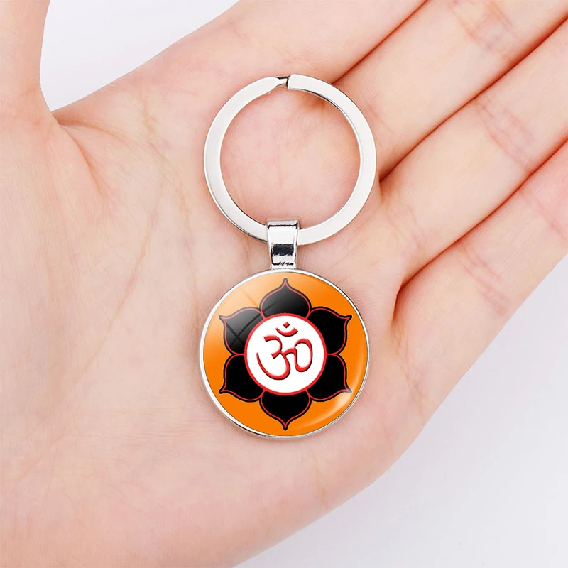 Брелок для ключей Om Yoga с символом Будды двойное лицо из нержавеющей стали