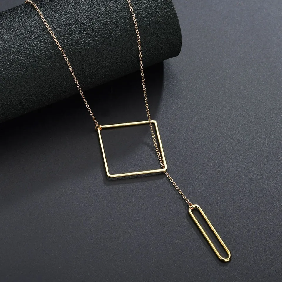

New Trendy Pendant Necklace For Women Geometric Square Long Strip Pendants&Necklaces Female Handmade Wedding Jewelry Necklace