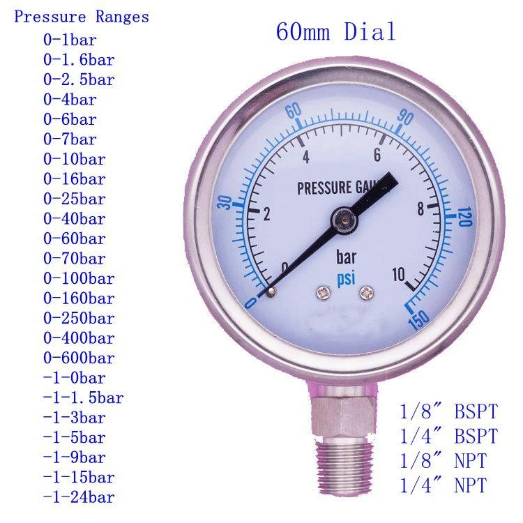 Pressure Gauge Pressure Gauge 1/8NPT Mini Pressure Gauge for Water Fuel Oil air 0-160 psi/0-10 bar NPT Thread 1/8 inch 