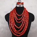 4ujewelry Choker Jewelry Set Genuine Coral Beads Necklace Jewelry 3 Layers Women Big Edo Bridal Jewellery Set Free Shipping New