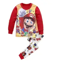 2 шт. Дети Super Mario пижамные комплекты для мальчиков и одежда для девочек с длинным рукавом, с героями мультфильмов футболка+ брюки SM931
