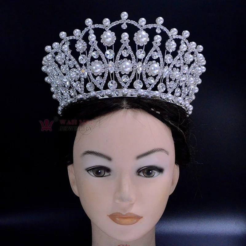 

Pearl Pageant Crown 4 Inches Adjustable High Grade Tiara Australian crystal Hand Made accessories adjustable Hairwear Mo264