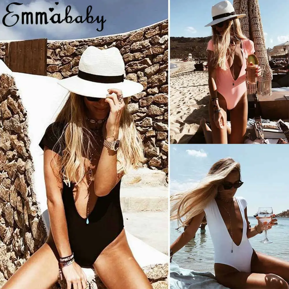 

2019 Brazilian Bikini Pink Color Swimwear Women One Piece Push Up Bikini Bandage Monokini Swimsuit Swimwear Bathing Beach Suit