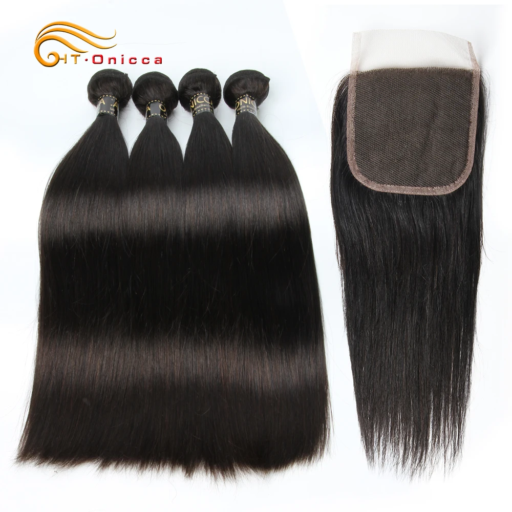 

Brazilian Straight Hair Bundles with Closure 4x4 Lace Closure with Bundles Remy Human Hair Weave 3 4 Bundles with Closure
