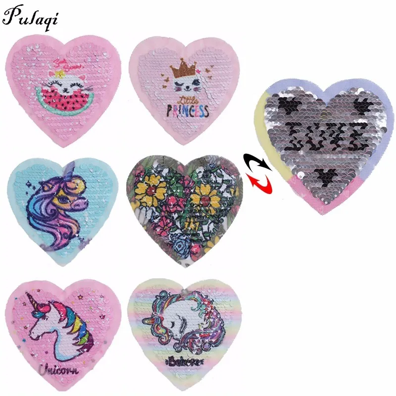 

Pulaqi Sunflower Unicorn Reversible Change color Sequins Sew On Patches DIY Patch Applique Bag Clothing Coat Craft Decor H