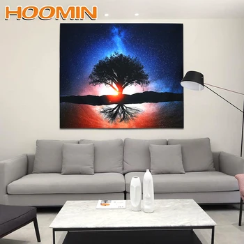

HOOMIN Wall Hanging Home Decor 150*130cm Beautiful Night Scenic Tapestry Star Plant Printed Carpet