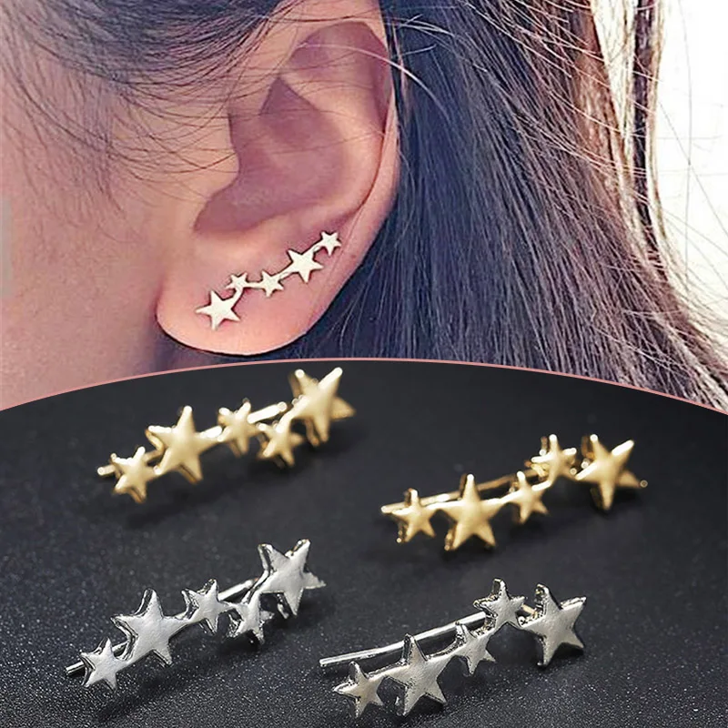

1Pair High Quality Wedding Golden Silver Star Stud Earrings Teen Women Girls Simple Fashion Beautiful Jewelry Valentines Gift