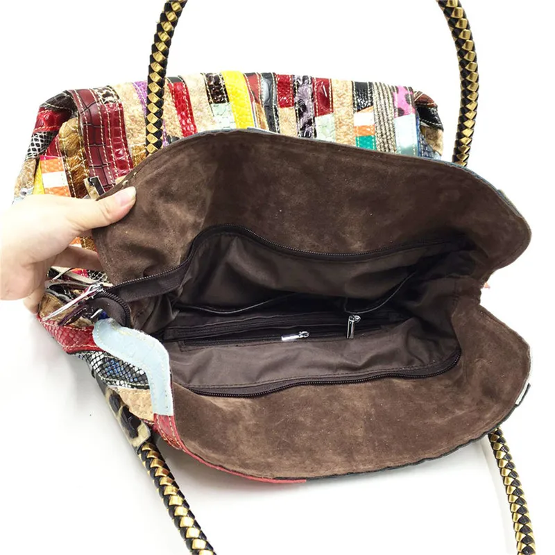 Goedkoop AEQUEEN Feminina Bolsa vrouwen Echt Lederen Handtas Vrouwelijke Patchwork Kleurrijke Schouder Messenger Bag Totes Shoppers Tassen