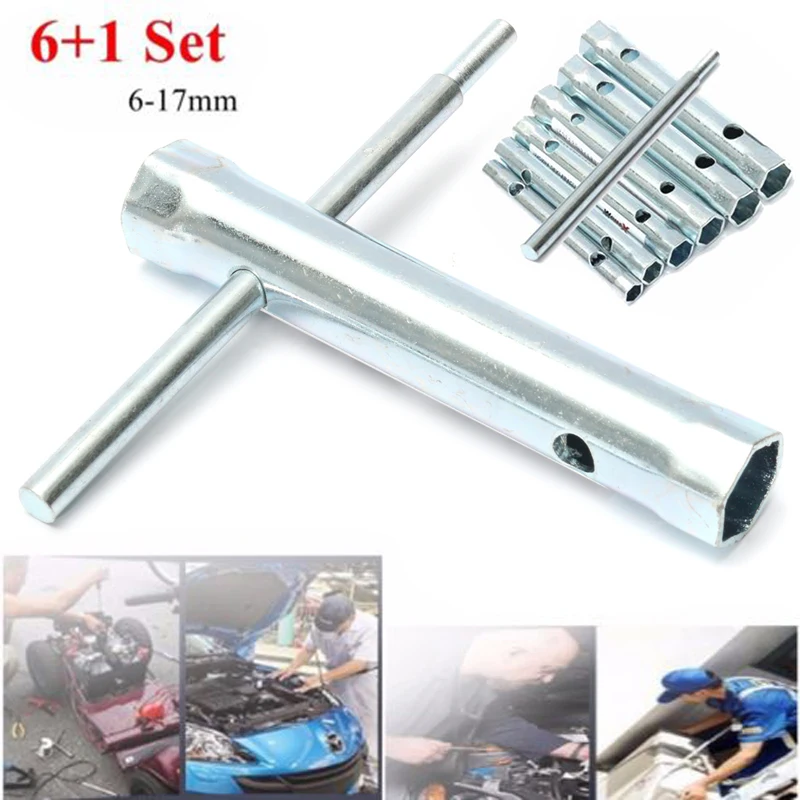 

7Pcs/SET Tubular Box Spanner 6mm-17mm Tubular Box Spanner Set Tube Spanner Wrench Metric Socket Set