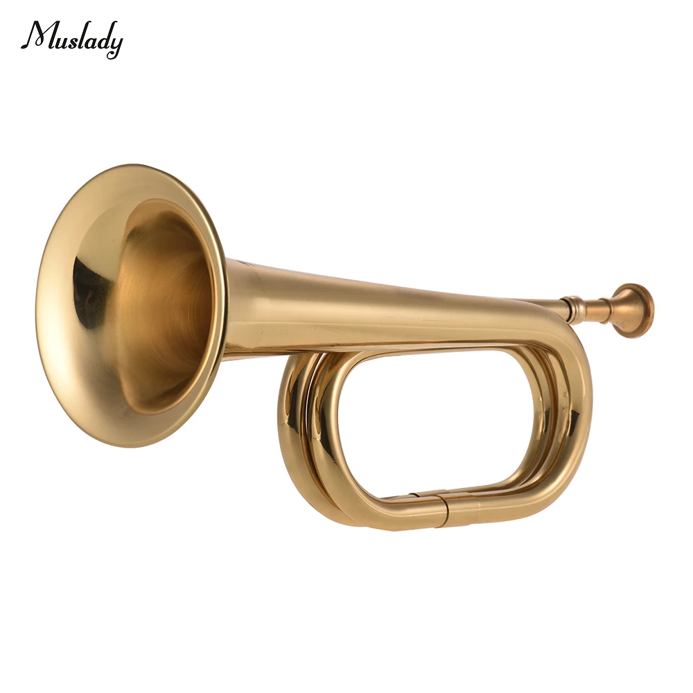 Muslady B Flat Bugle Call Trumpet Brass Cavalry Horn with Mouthpiece for School Band Cavalry Military Orchestra