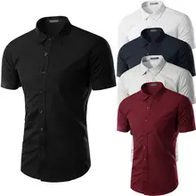 Стиль Модные для мужчин Slim Fit рубашка короткий рукав работы бизнес торжественное платье Топы корректирующие повседневное кнопка