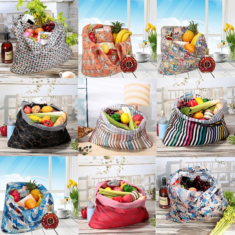 Многоразовая хозяйственная сумка складная полиэфирная большая переработанная овощная и фруктовая сумка