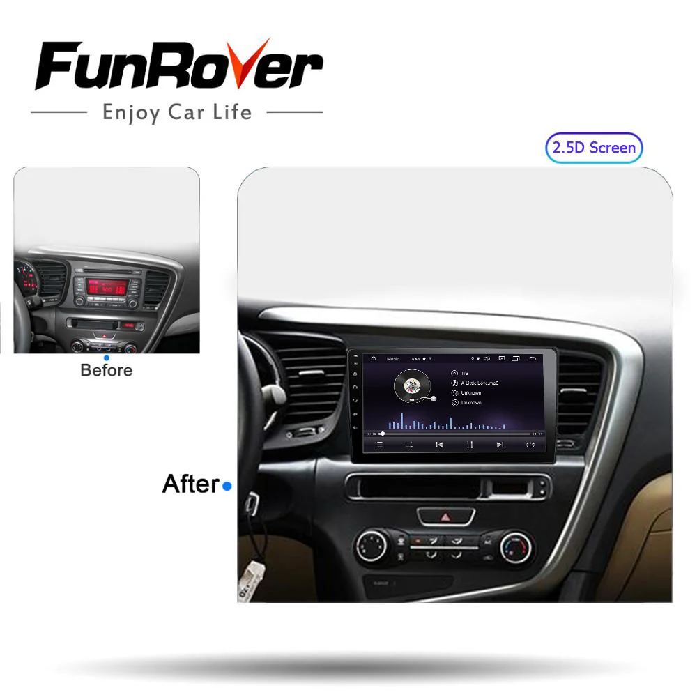 FUNROVER 2.5D+ ips android 9,0 автомобильный Радио мультимедийный плеер для Kia Optima K5 2011- dvd gps навигационная система стерео рекордер