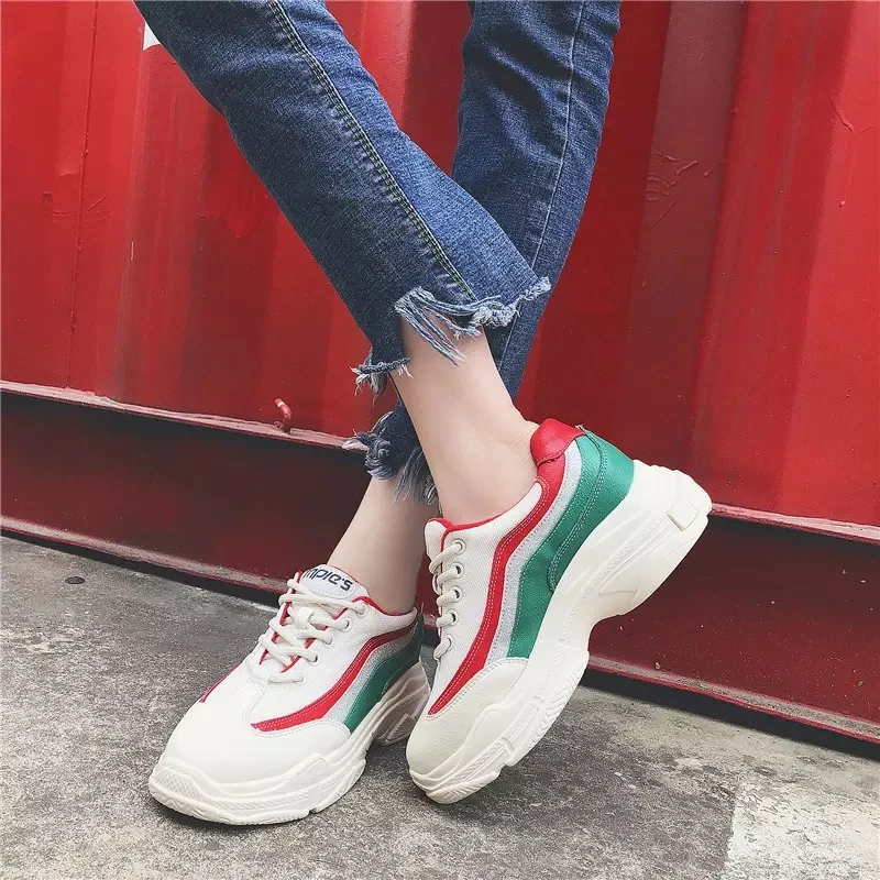 

Sneakers Women Chunky Heels 5.5 CM Thick Bottom Breathable Dad Shoes Sapato Feminino Flatform Women Leisure Trainers High Heels