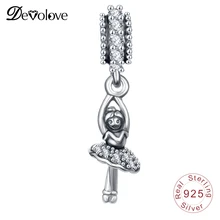 Devolove 925 Балерина Прозрачный CZ Висячие Подвески подходят оригинальные браслеты Pandora Стерлинговое серебро ювелирные изделия аксессуар дропшиппинг