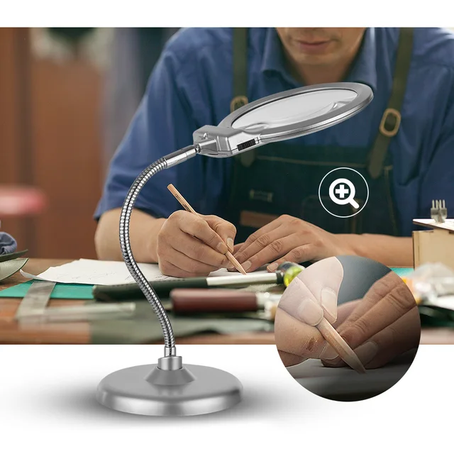 Desk Magnifier LED Lights Illuminating Large 2X/5X High Magnification