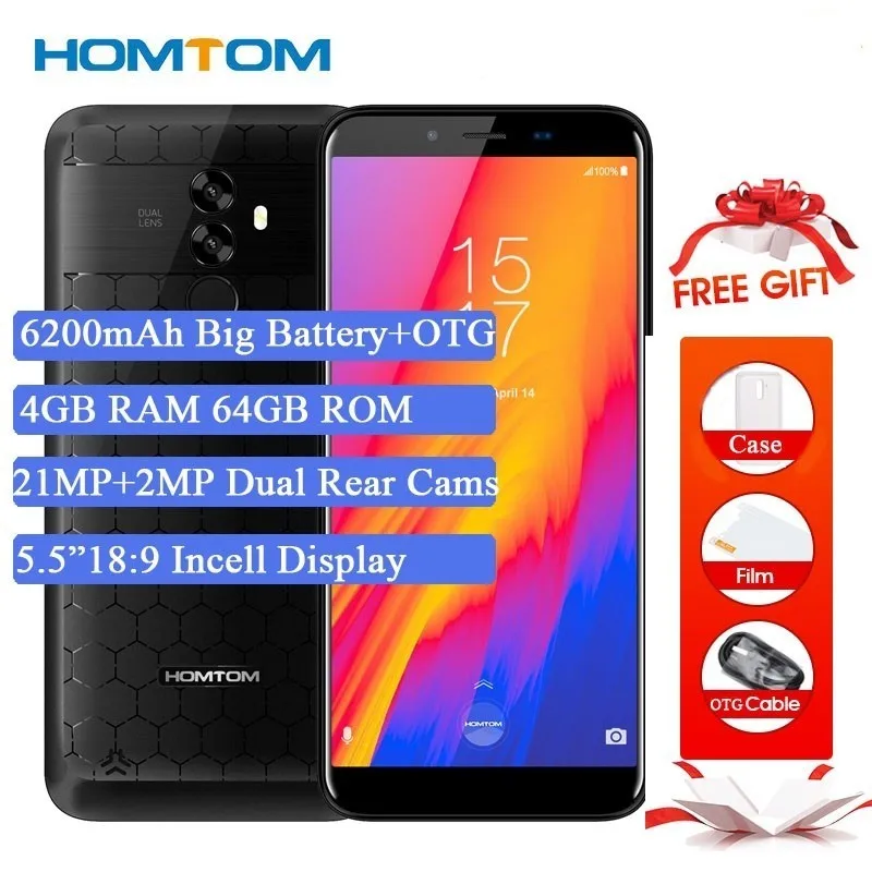 

Original HOMTOM S99 5.5"Incell HD+ 18:9 Mobile Phone Android 8.0 MTK6750T Octa Core 4GB RAM 64GB ROM 6200mAh Battery Face ID OTG