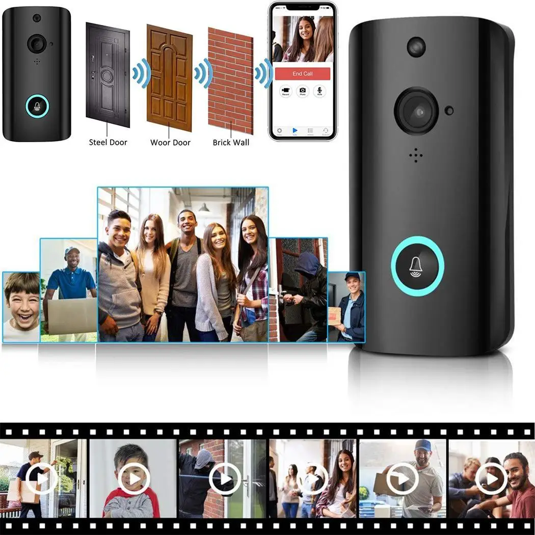 

Visual Intelligent Wifi Interphone Door Bell ABS Home Low 720P Power Monitoring Doorbell 3.7V with Ding-dong