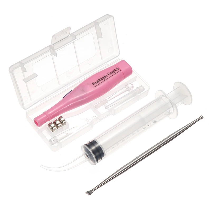 

1Set LED Lighted Stainless Earwax Spoon Remover Earwax Whitening Wash Remover Tools Syringe Extractor Heads