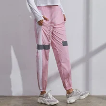 BESGO боковые карманы с буквенным принтом свободные женские спортивные брюки светоотражающие полосы лайкра средняя эластичная талия быстросохнущие женские брюки