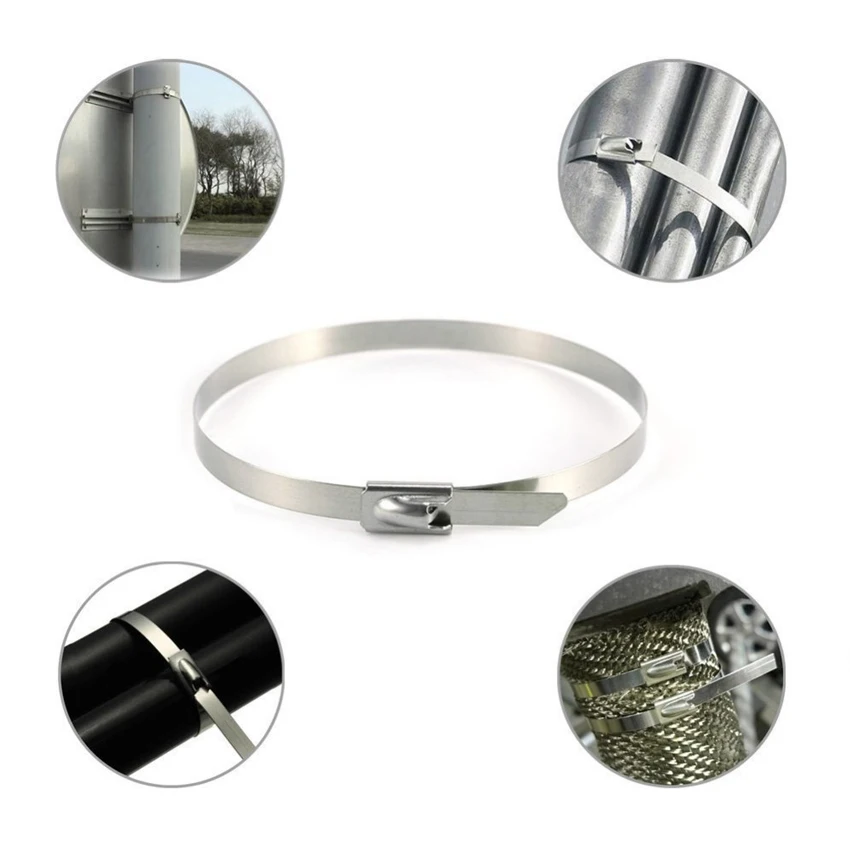 

Cable Tie 100pcs 4.6x300/200/150mm Stainless Steel Metal Cable Tie Zip Wrap Exhaust Heat Straps Induction Pipe Header Cable Tie