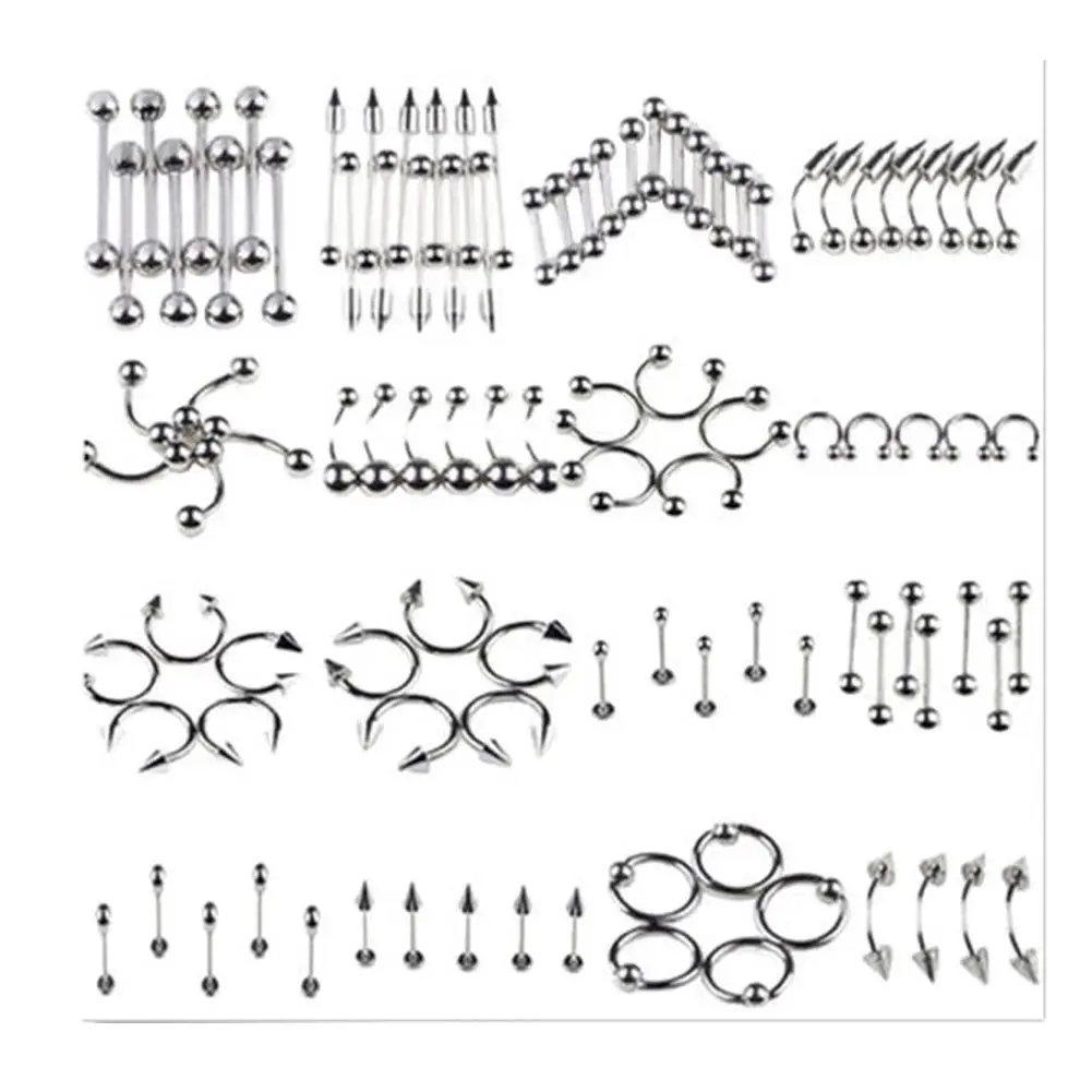 

85 pcs Bulk Body Piercing Gothic Punk Eyebrow Jewelry Belly Tongue Lip Nose Bar Ring Fashion Jewelry Body Jewelry