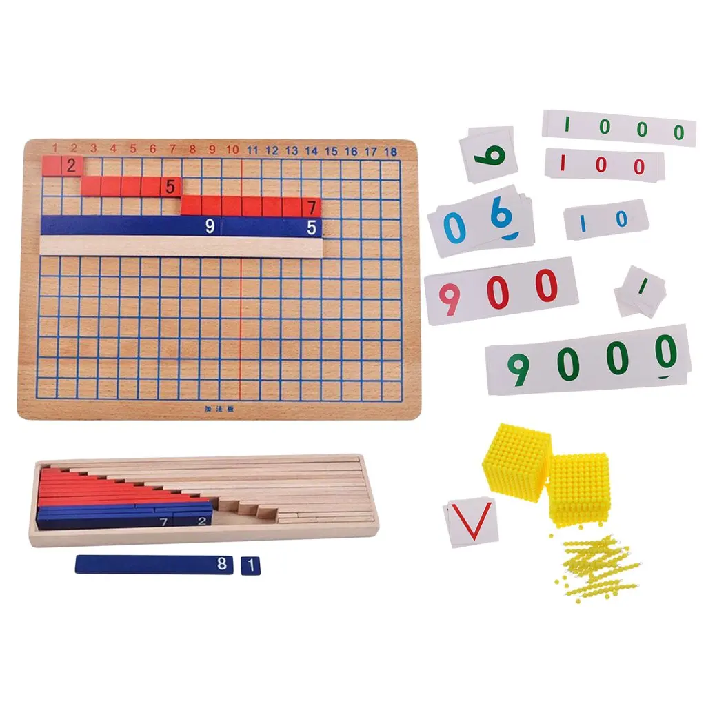  Montessori Addition and Subtraction Wood Board and Beads Number Card Counting Toy Mathematics Exerc