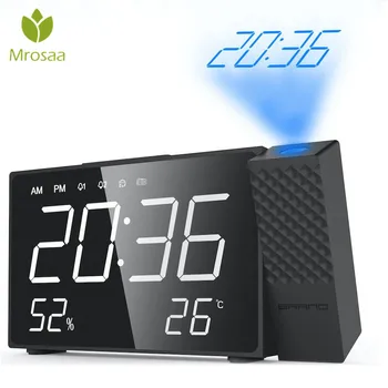 

New LED Digital Projection Alarm Clock FM Radio Dual Alarm Volume Snooze Time Humidity Temperature DisPlay Desktop Table Clocks