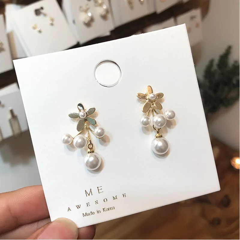 

2019 Korea Fashion Pearl Earrings Baroque Women Metal Flower Dangle Earrings For Women Pearl Tassel Flower Earrings 925 Silver