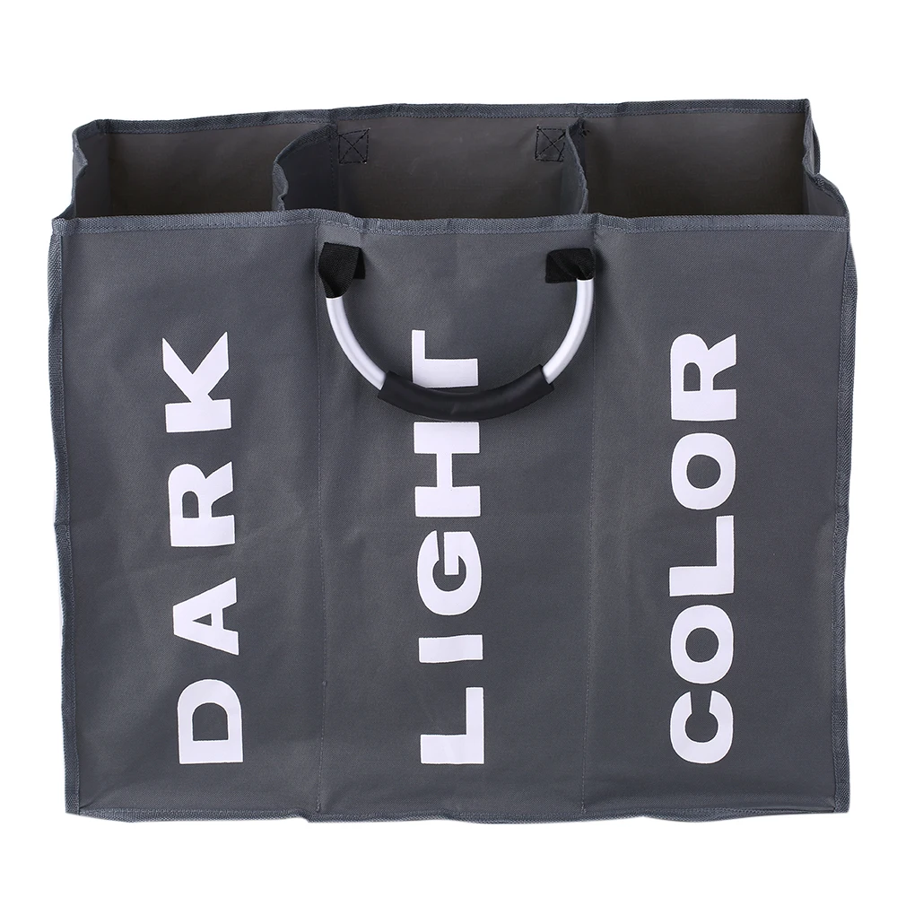 

Dirty Clothes Storage Basket 3-section Large Foldable Oxford Laundry Basket Bag Hamper Waterproof Home Laundry Basket