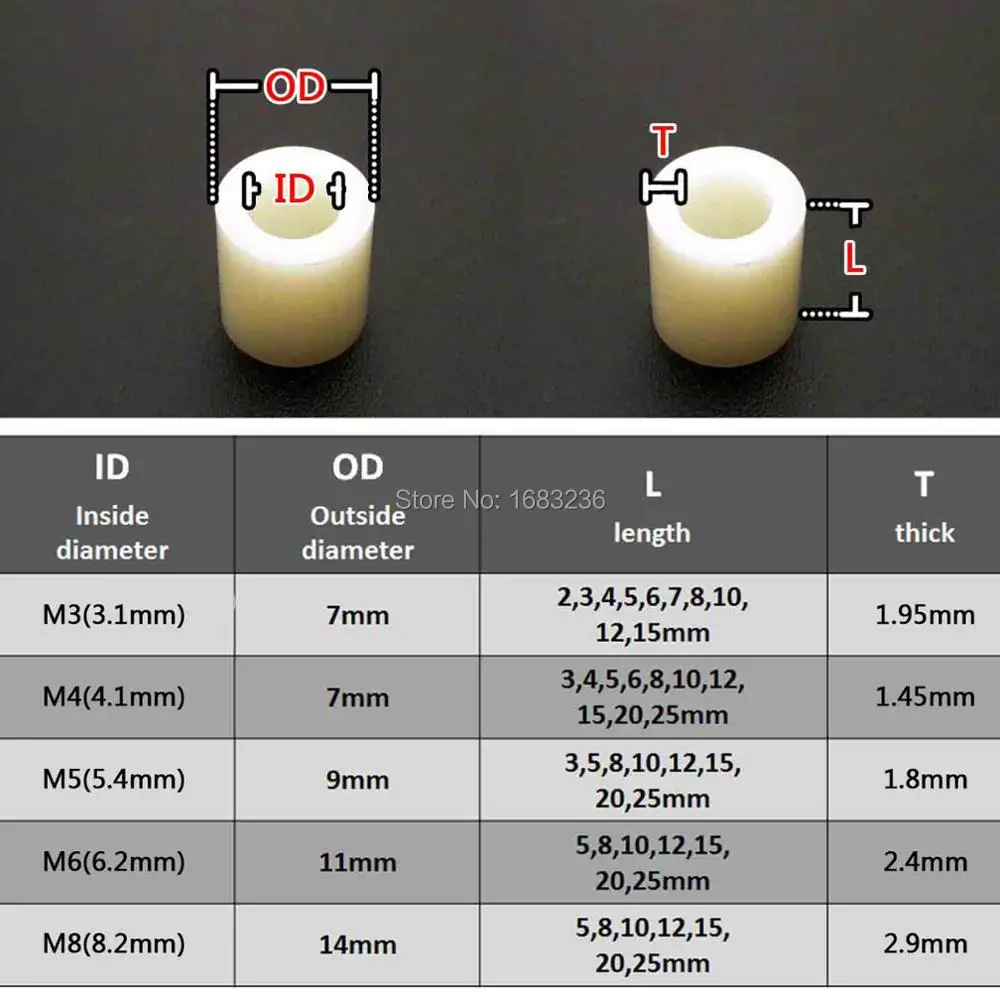 50X внутренний диаметр 3 4 5 6 8 мм белый черный нейлон ABS Круглый нерезьбовой колонны противостояние Шайба для M3-8 болт