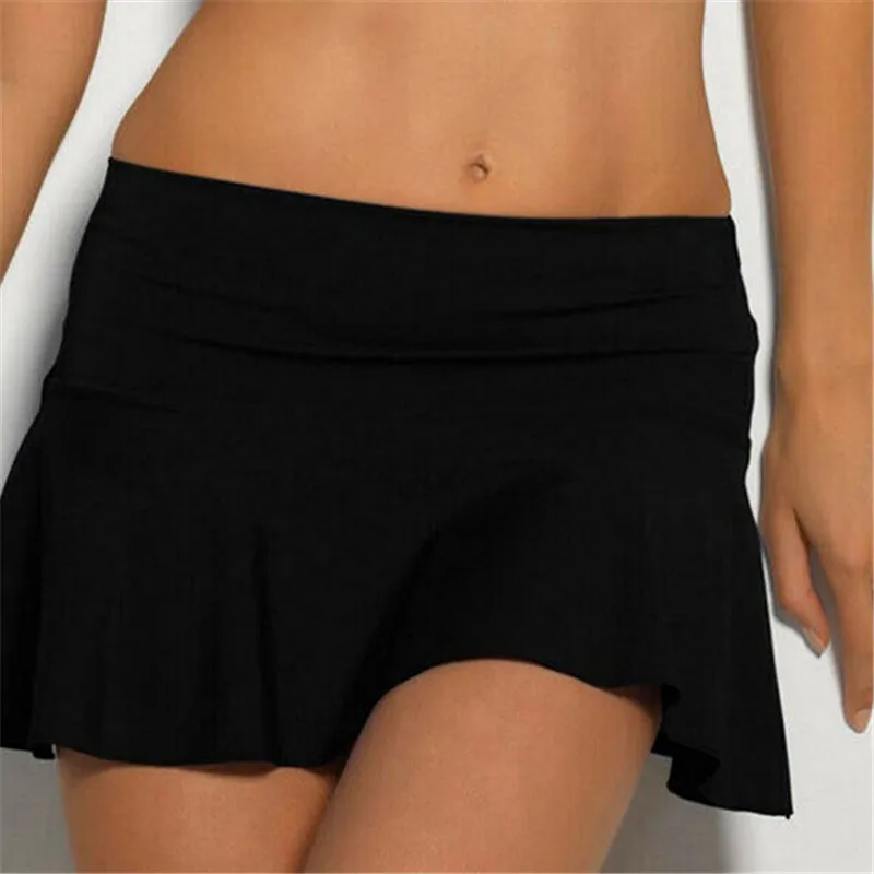 

2019 Women Solid Pleated Bikini Cover Up Swimwear Beach Wrap Mini Skirt Sarong Pareo